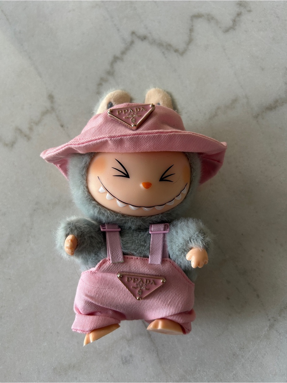 Prada Kids Pink and Gray Plush Character Bag Charm
